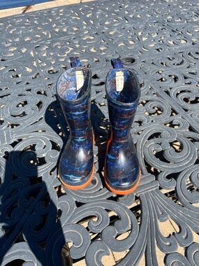 Kids Navy Blue Shark Rain Boots with Orange Trim